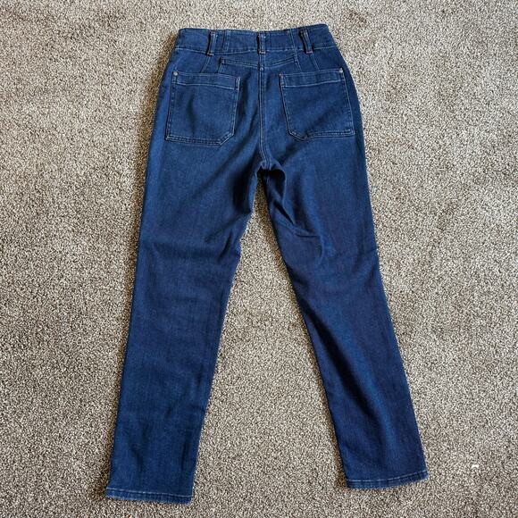 Maeve by Anthropologie Jeans Sz 28 Junie Slim High Rise Dark Wash Patch Pockets - Picture 4 of 7